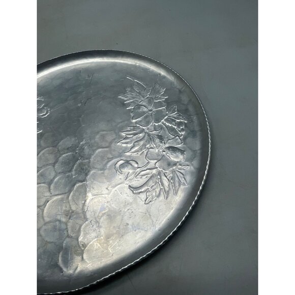 metal circle tray platter embossed with floral lip 11.5x1" READ - Picture 3 of 9